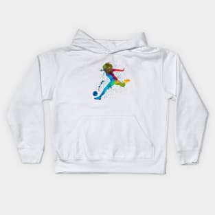 Woman footballer in watercolor Kids Hoodie